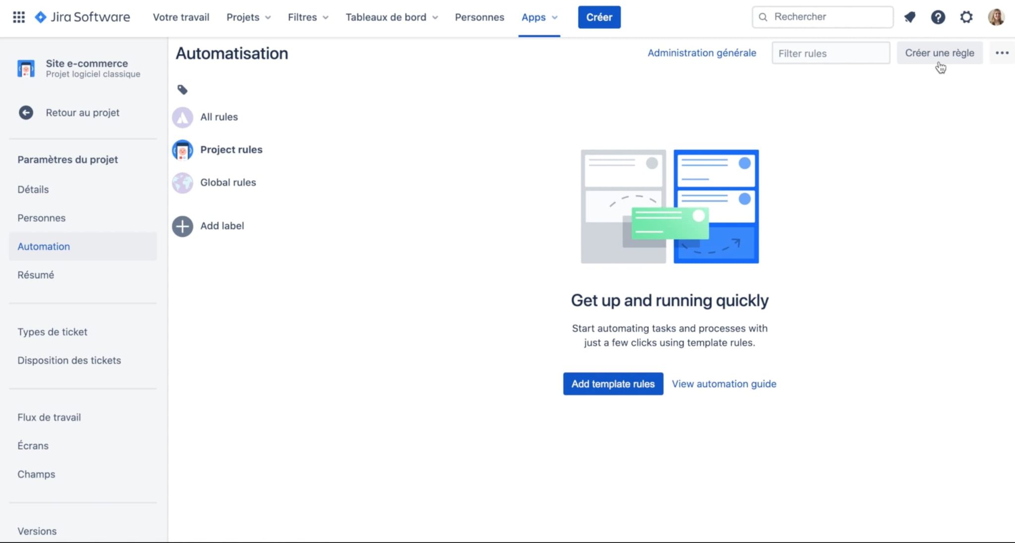 créer une règle d'automatisation jira software