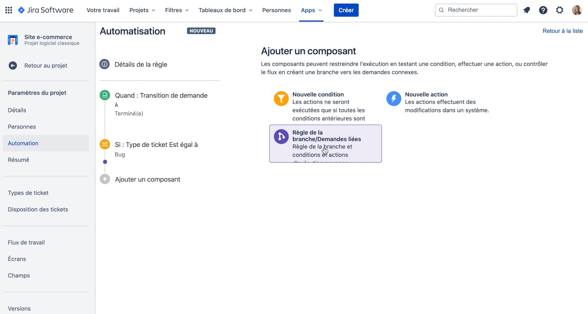 règle de la branche jira cloud