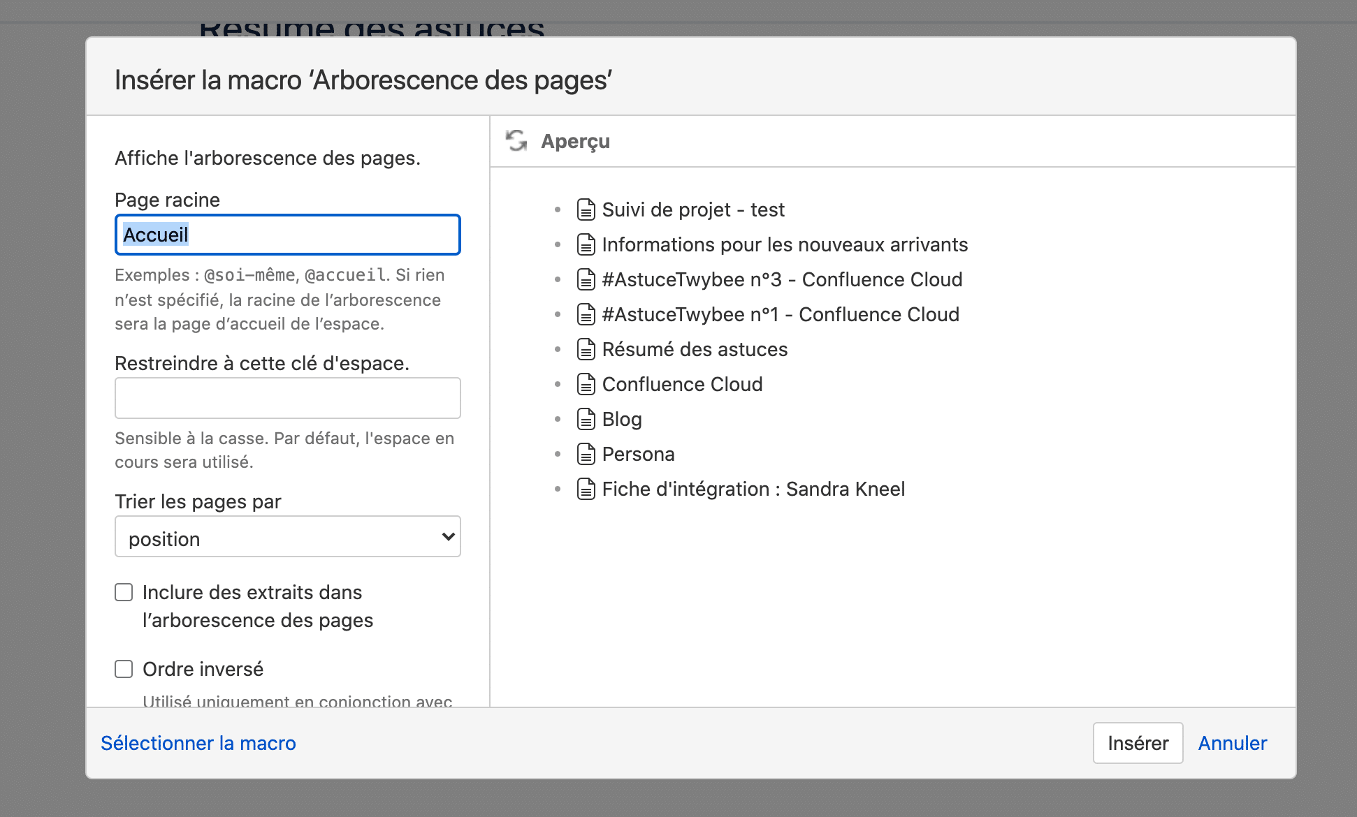 arborescence page confluence