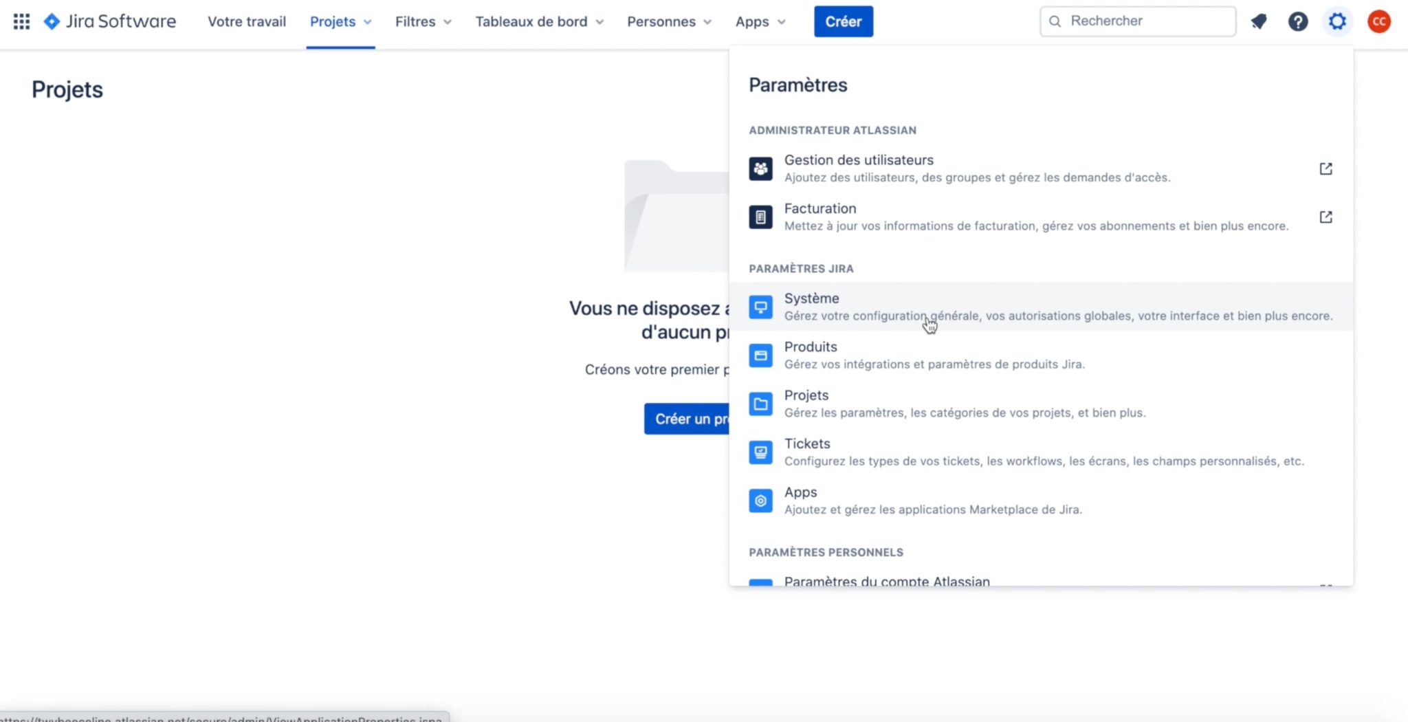 paramètres système jira