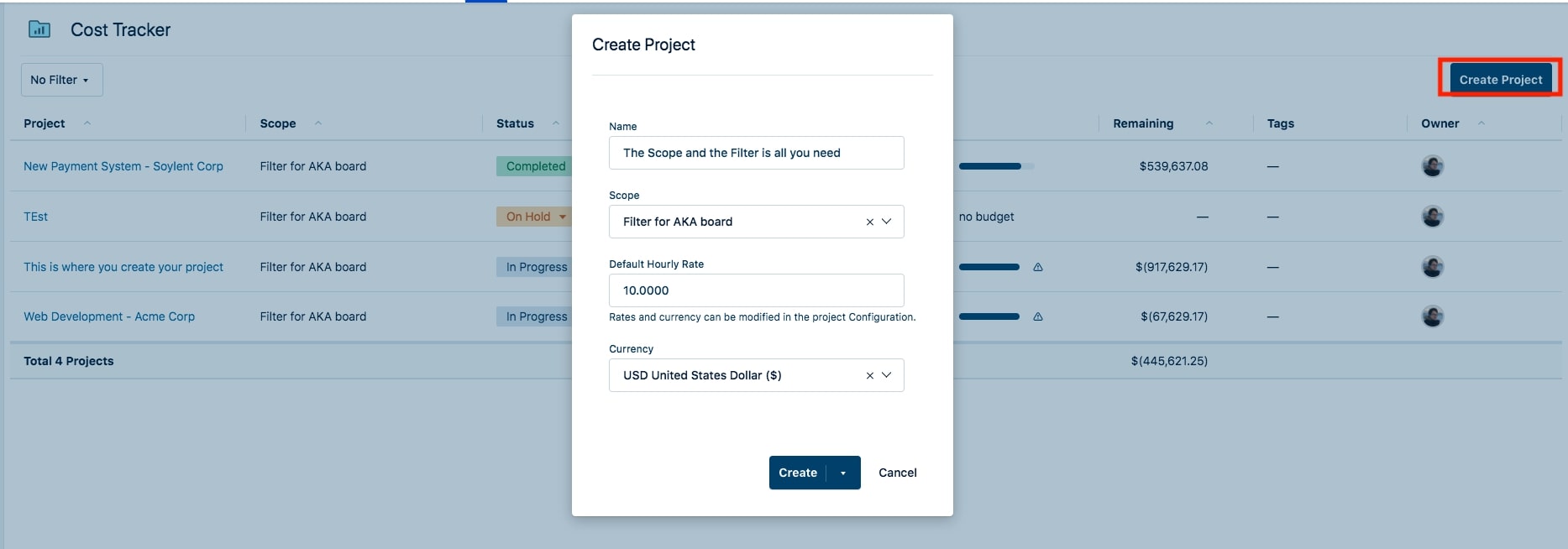 Créer un projet Tempo Cost Tracker