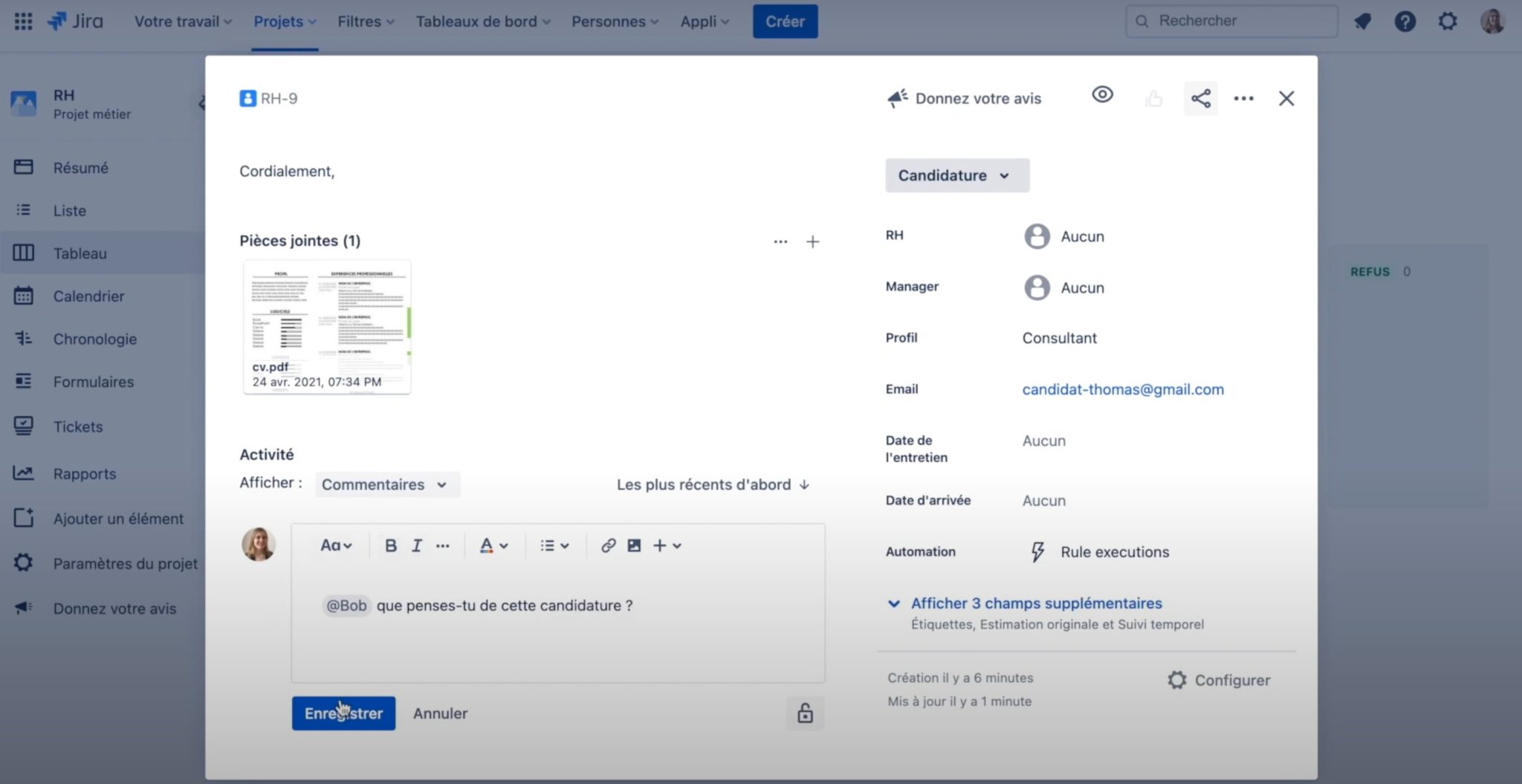 gestion candidature jira rh