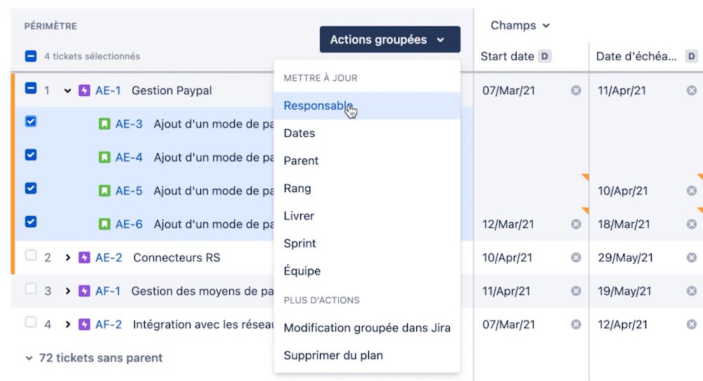 modifier ticket advanced roadmaps Jira