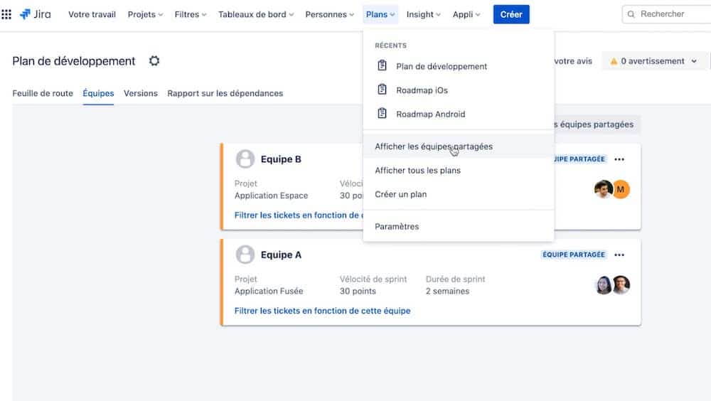 paramétrer équipe advanced roadmaps jira