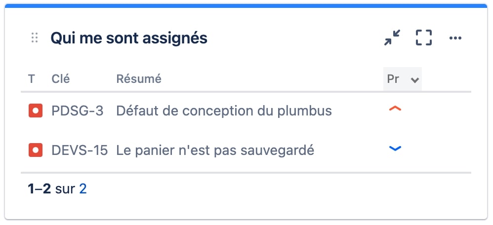 Résultats du filtre Gadget Jira