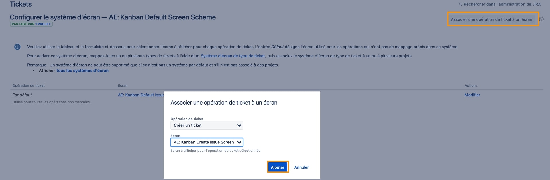 associer ticket à écran jira