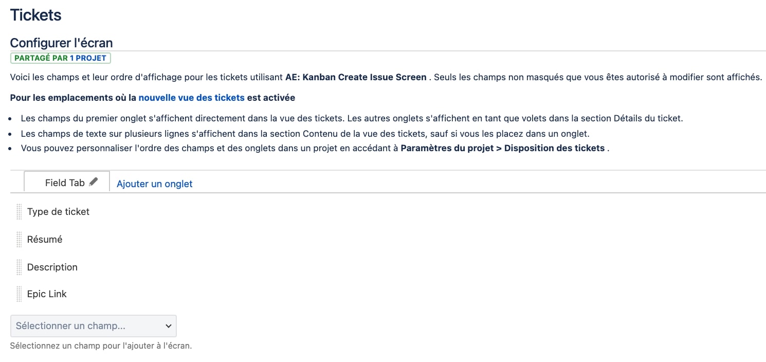 configurer champs ticket jira