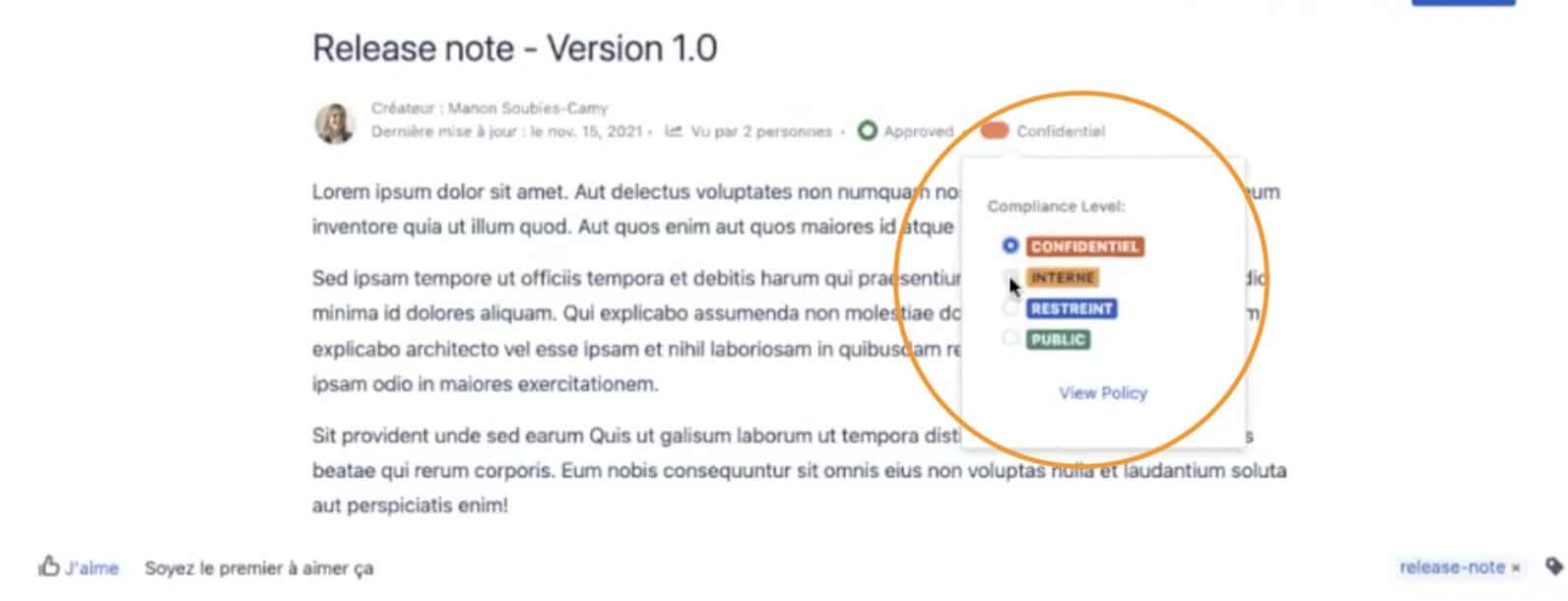 Compliance - niveaux de classification des données