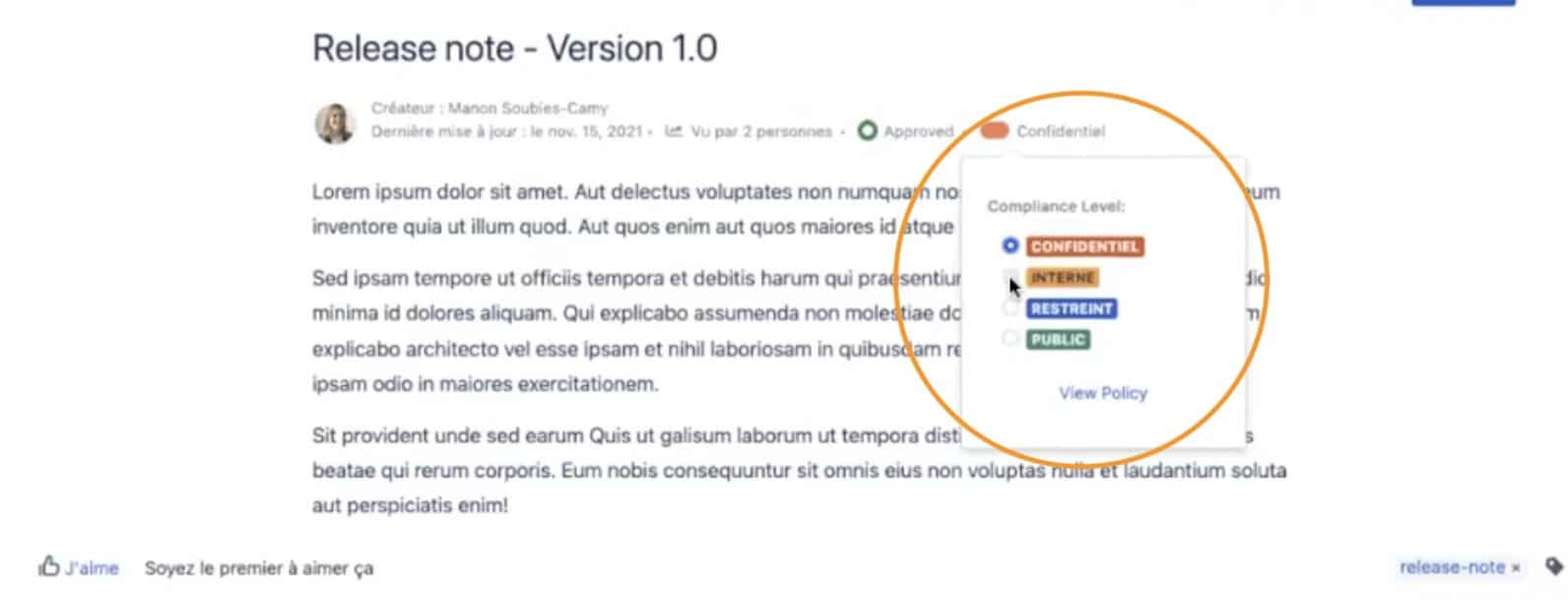 Compliance - niveaux de classification des données 