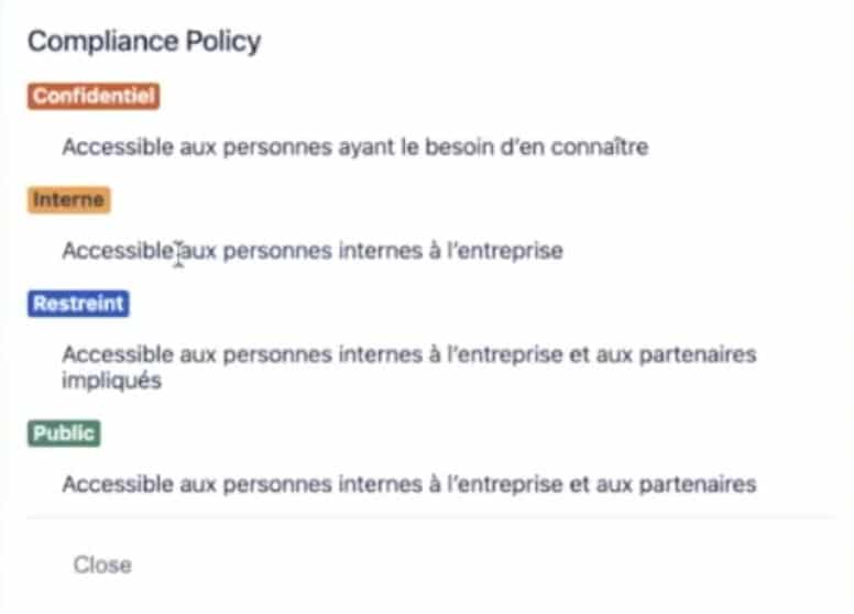 Compliance - politique des niveaux de classification des données