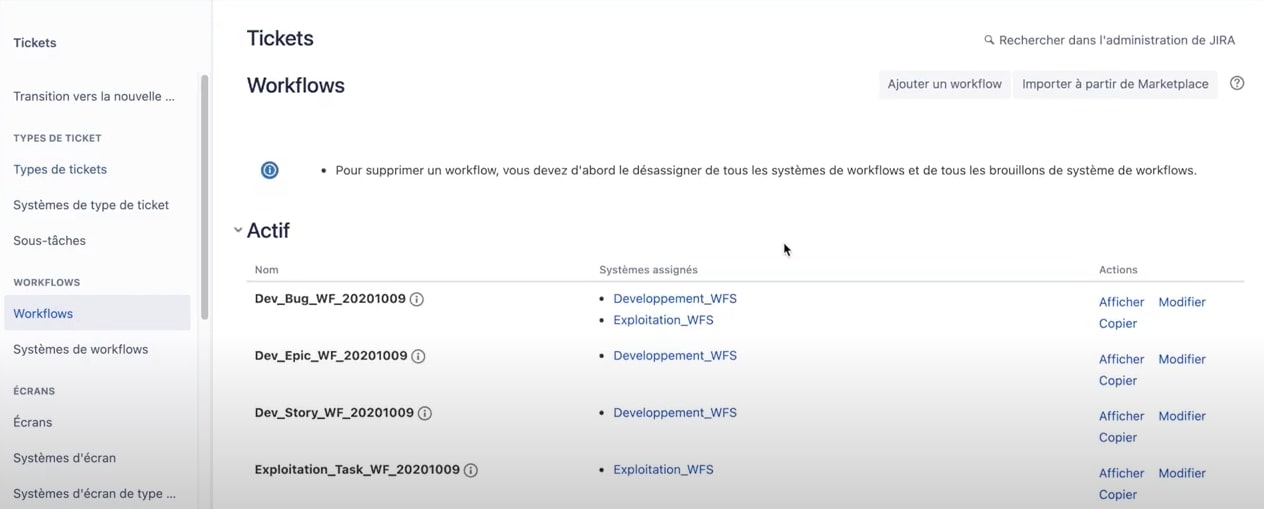 Menu workflows Jira