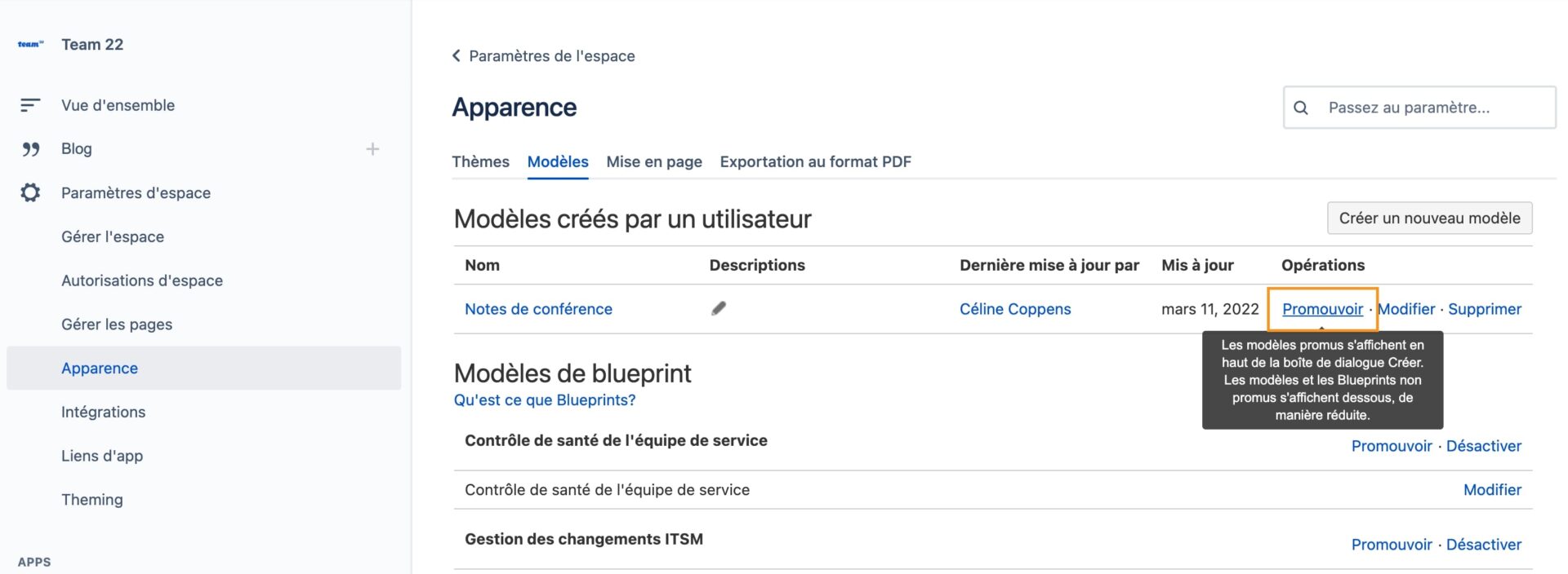 Promouvoir un modèle de page Confluence Cloud